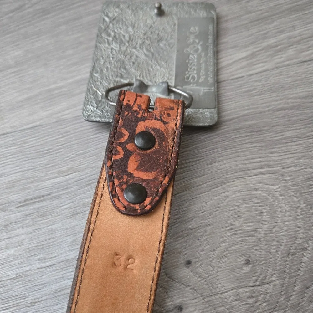 Sissie & Me Brown Leather Belt 32 Western Rodeo Turquoise Buckle Ursula Lewis